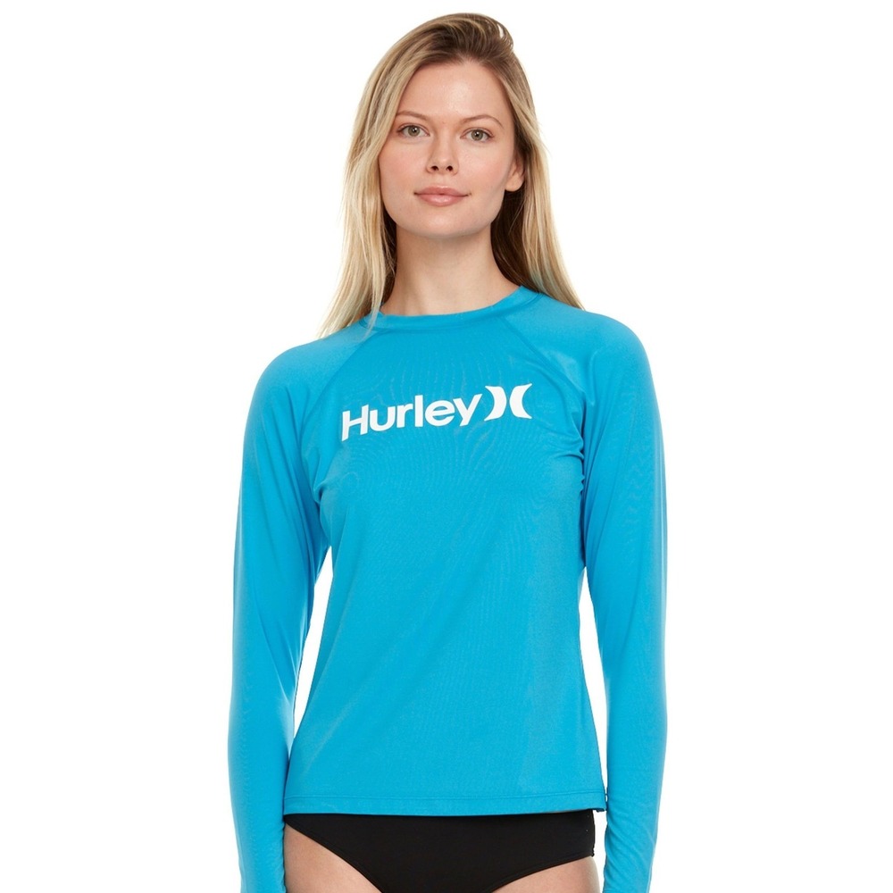 NWT Hurley Womens Rash Guard Long Sleeve UPF 50+ Sun Protection Turquoise Small